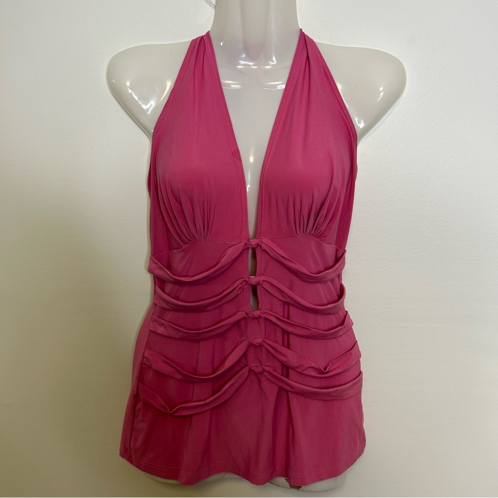 ◾️Y2K Vintage Nabiran Halter Plunge Neck Layered Strap Top